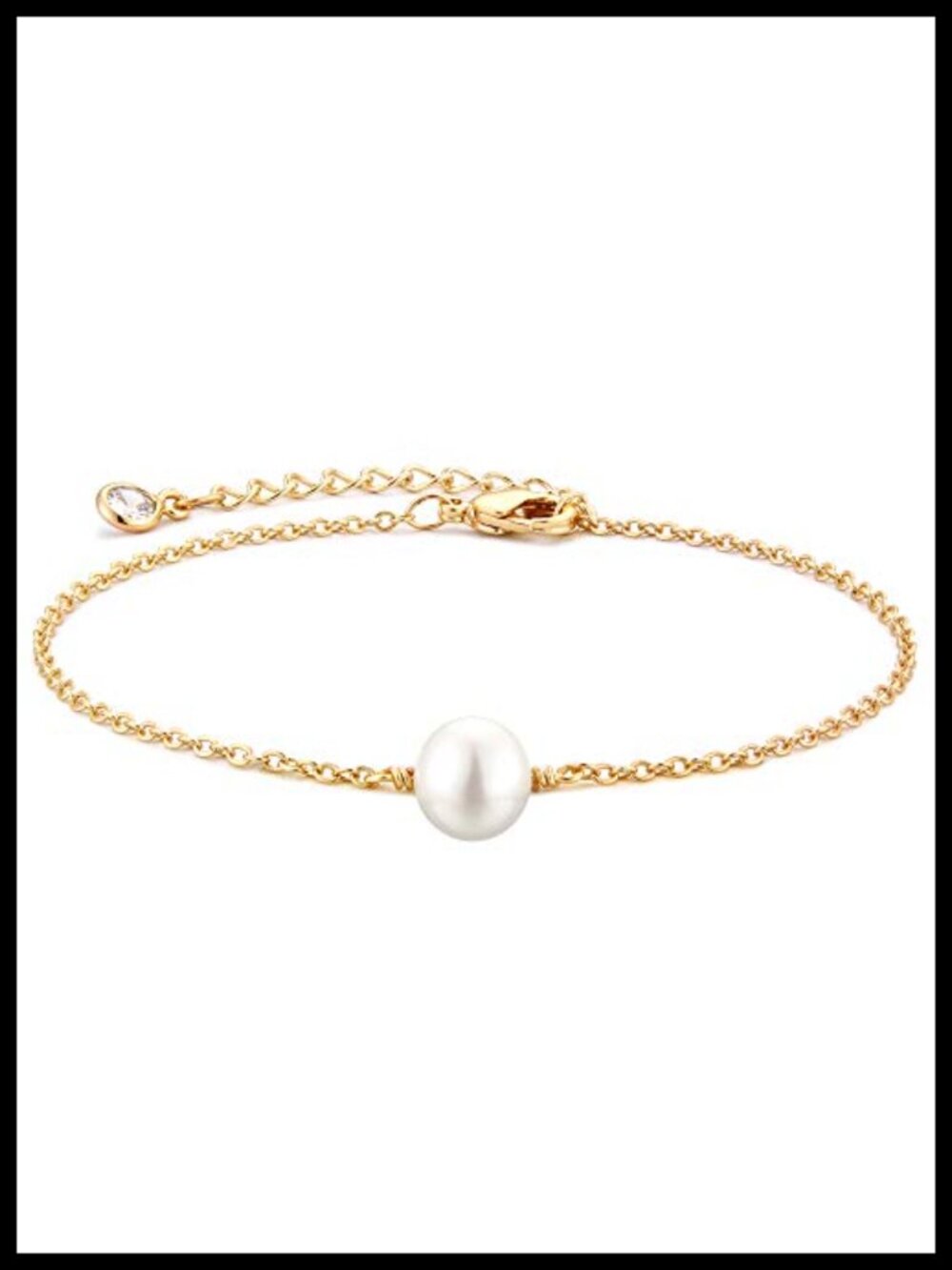 14K Gold Plated Brass Chain Bracelet with Imitation Pearl Charm